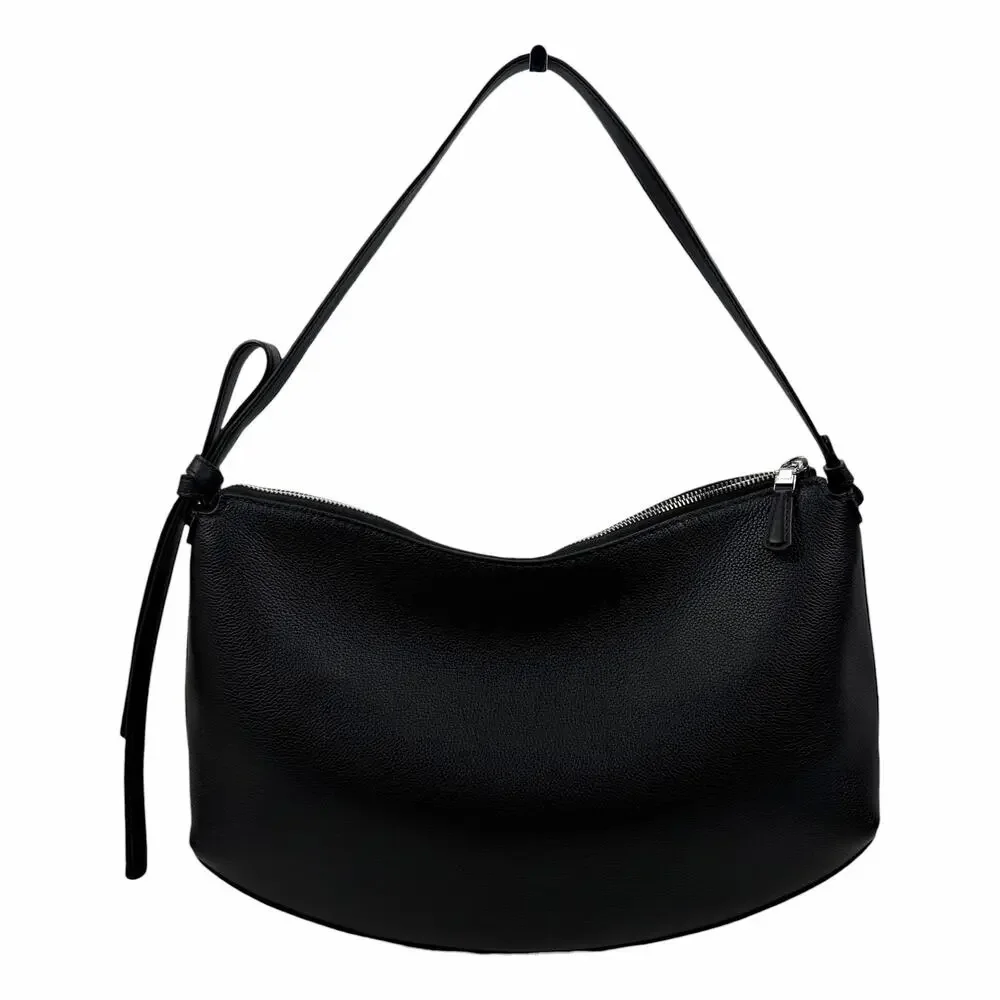 Kate Spade Loop Large Shoulder Bag Pebble Leather Black Silver